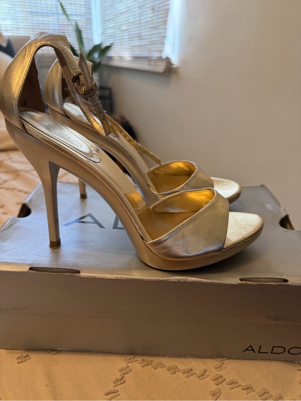 Aldo Metallic Gold Open-Toe Stiletto Sandals